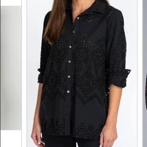 90s Calvin Klein Lace Sheer Black Button Down Tab Sleeve Oversized Tunic Shirt M